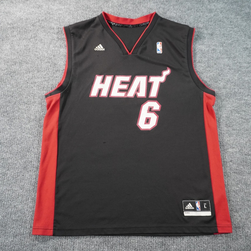 Adidas Miami Heat Jersey Mens Large Black LeBron James 6 NBA Basketball Top